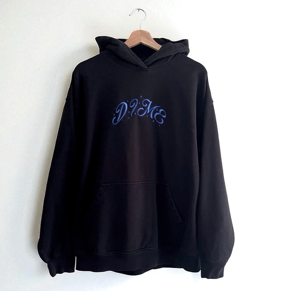 Dime Spark Black 100% Cotton Embroidered Hoodie w Kangaroo Pocket - Picture 1 of 10